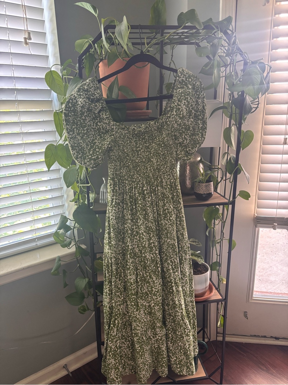 Abercrombie Smocked Bodice Linen-Blend Midi Dress